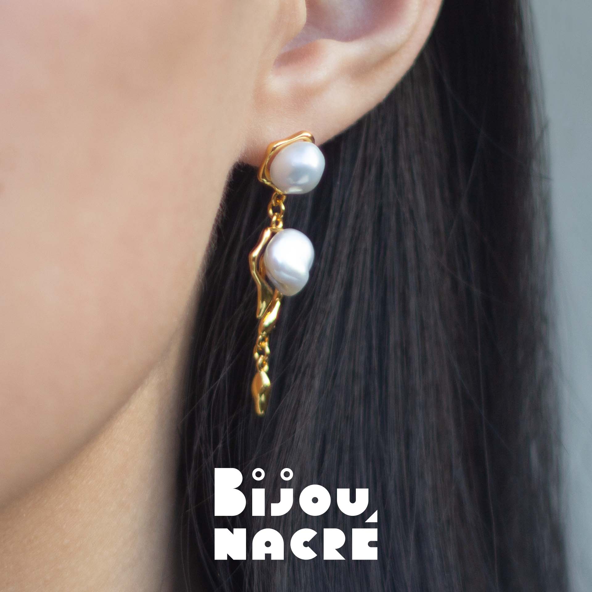 AÉROLITHES NACRÉS - baroque pearls 5mm - 18k gold Bijou Nacré