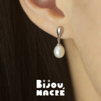 Boucles d'oreilles goutte inversée larges argent avec perle baroque ovale d'eau douce par Bijou Nacré
