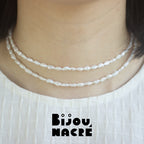 Collier long perles baroques or sur mannequin avec rallonge goutte, par Bijou Nacré