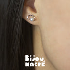 Boucles d'oreilles nuage argent avec perles rondes d'eau douce sur mannequin, par Bijou Nacré