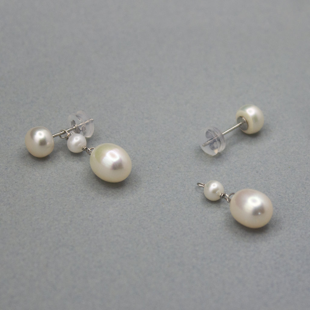 GOUTTES BAROQUES. Boucles d'oreilles clous à gouttes cabochon - Argent