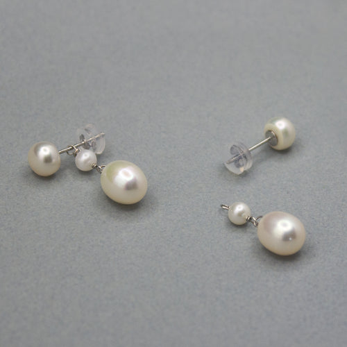 GOUTTES BAROQUES. Boucles d'oreilles clous à gouttes cabochon - Argent