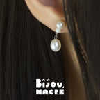 Vue alternative de boucles d'oreilles goutte perles baroques argent, par Bijou Nacré