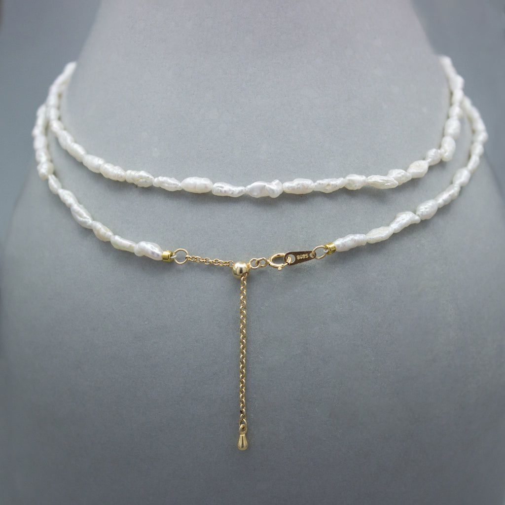 GRAINS NACRÉS. Keshi Pearl Long Necklace 65cm - Gold