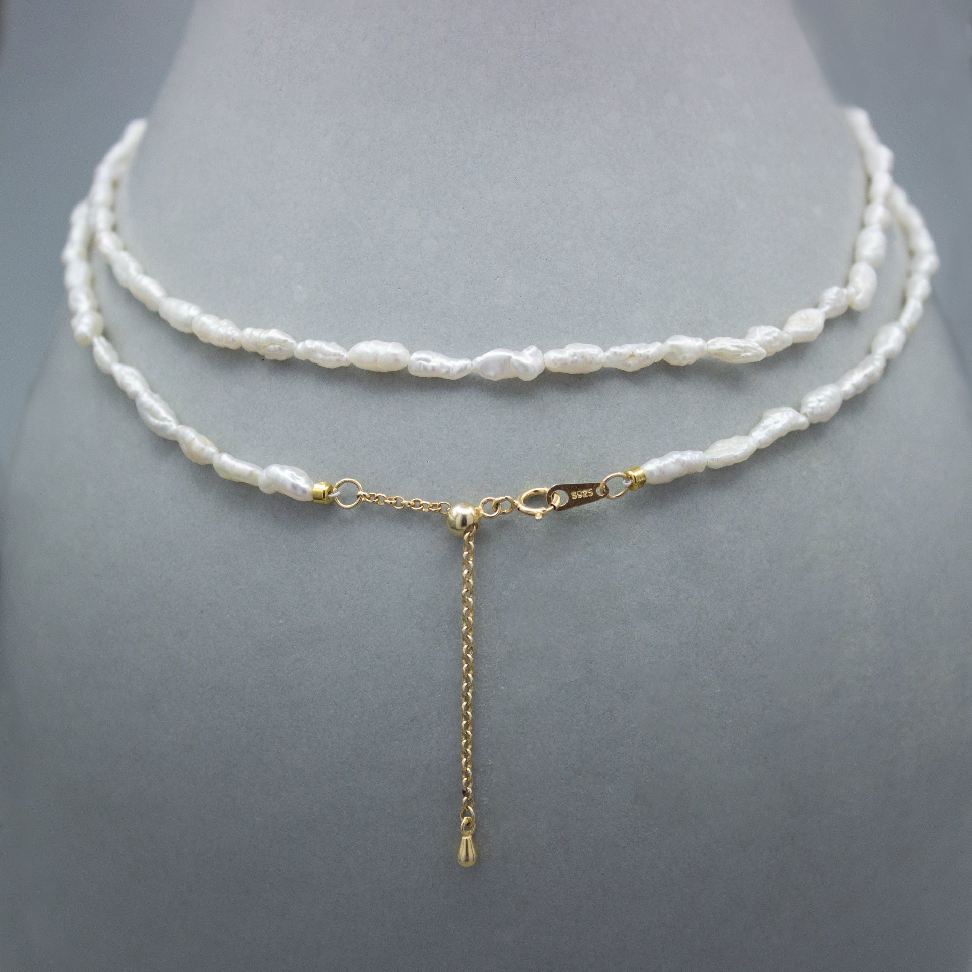 GRAINS NACRÉS. Keshi Pearl Long Necklace 65cm - Gold