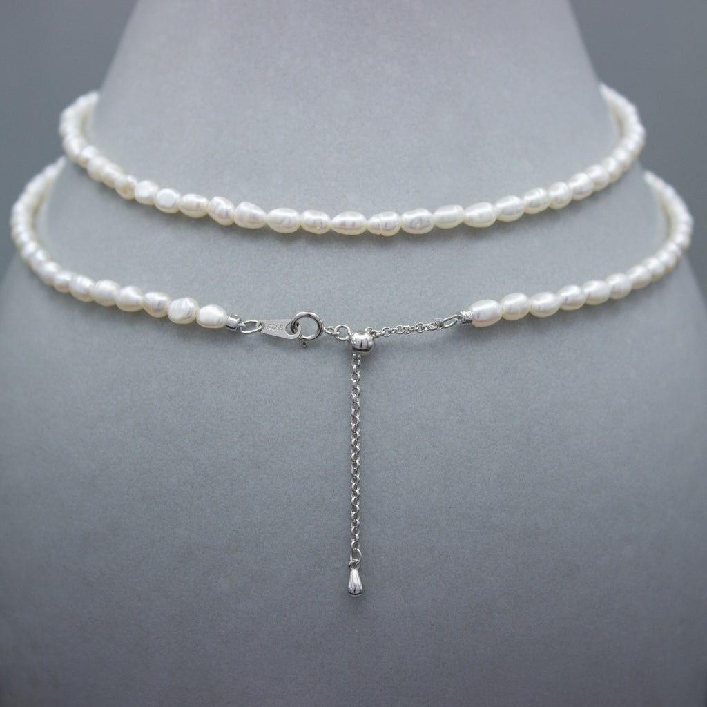 ONDES BAROQUES. Oval Pearl Long Necklace 65cm - Silver