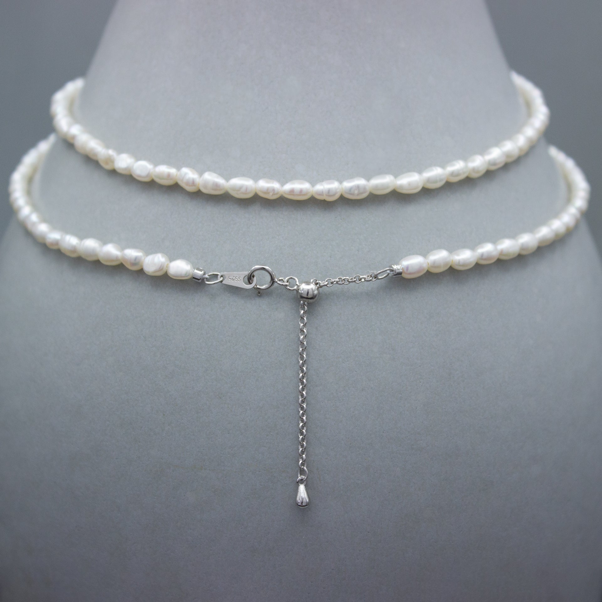 ONDES BAROQUES. Oval Pearl Long Necklace 65cm - Silver