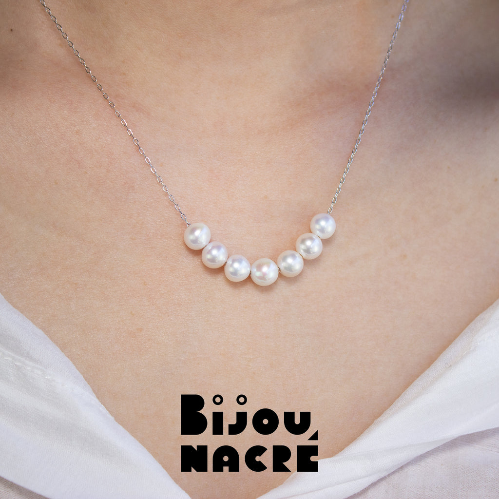 SOURIRE ARGENTÉ. Collier chaîne à perles rondes réglable - Argent